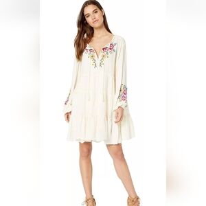 Free People Spell On You Floral Embroidery Mini Tunic Dress XS Boho